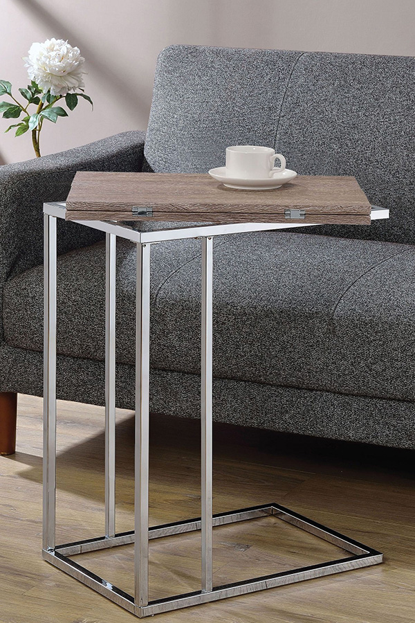 ACME - Danson Accent Table in Weathered Oak/Chrome