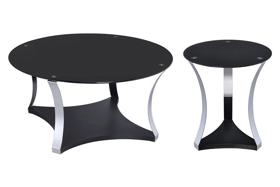 ACME - Geiger End Table in Black Glass/Chrome