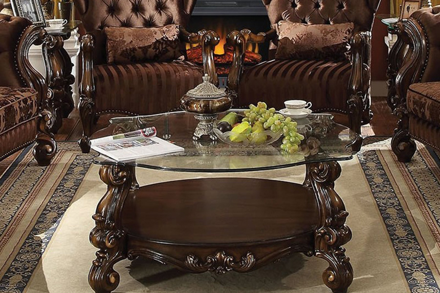 ACME Versailles Glass Top Coffee Table - Cherry