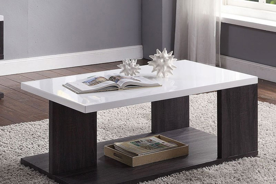 ACME - Pancho Coffee Table in White High Gloss Top/Gray