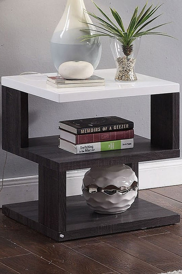 ACME - Pancho End Table in White High Gloss Top/Gray