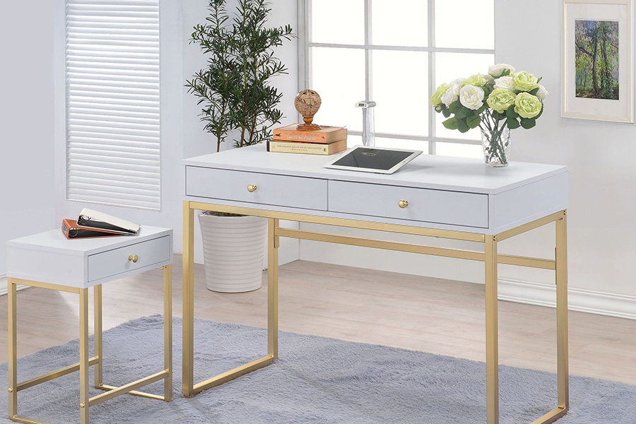 ACME - Coleen Accent Table in White/Brass