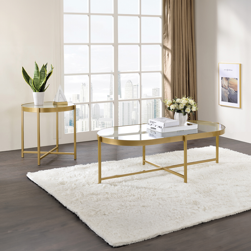 ACME - Charrot Coffee Table in Clear Glass Top/Gold