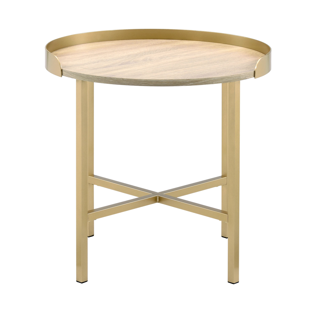 ACME - Mithea End Table in Oak Table Top/Gold