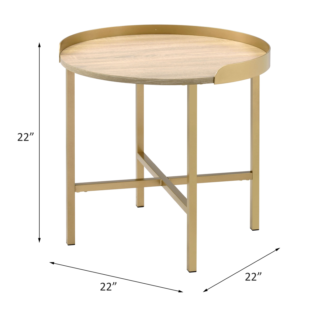 ACME - Mithea End Table in Oak Table Top/Gold