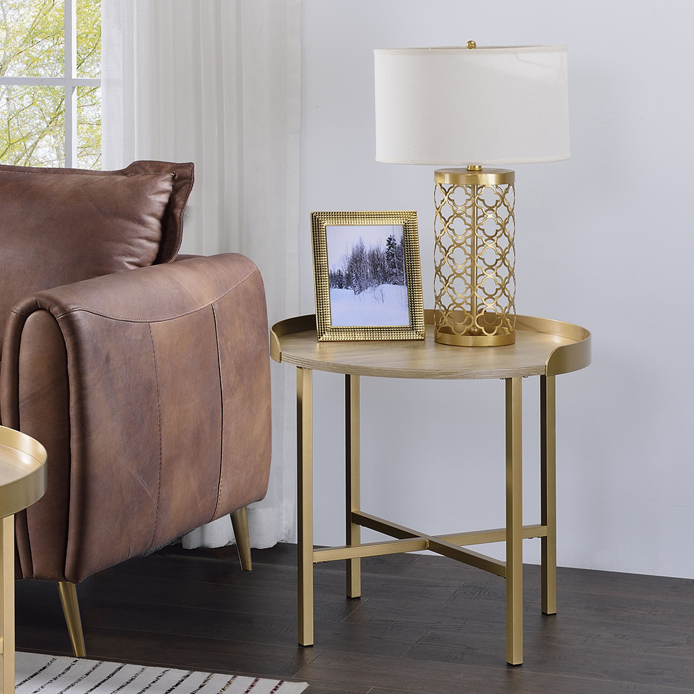 ACME - Mithea End Table in Oak Table Top/Gold