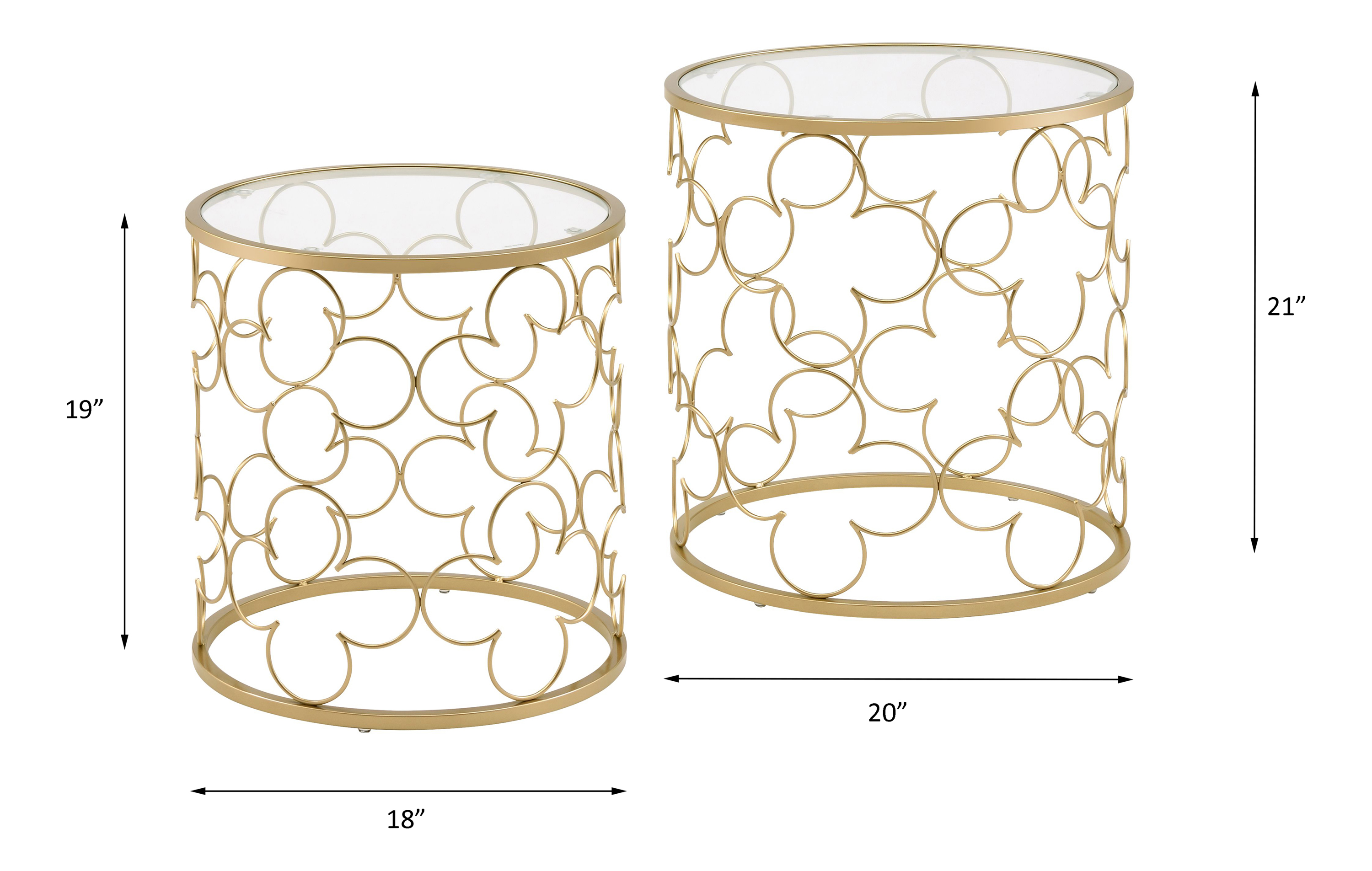 ACME - Flowie Nesting Table Set in Clear Glass Top/Gold