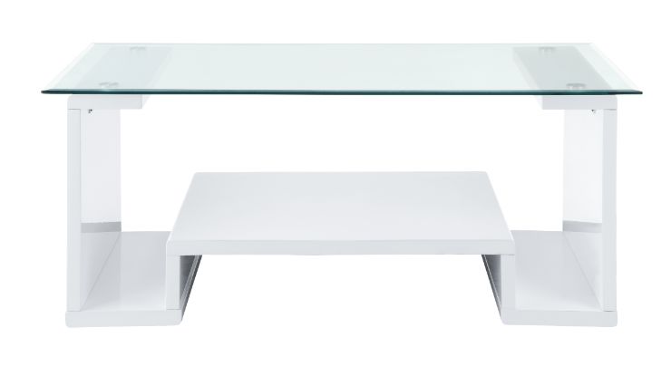 ACME - Nevaeh Coffee Table in Clear Glass Top/White High Gloss