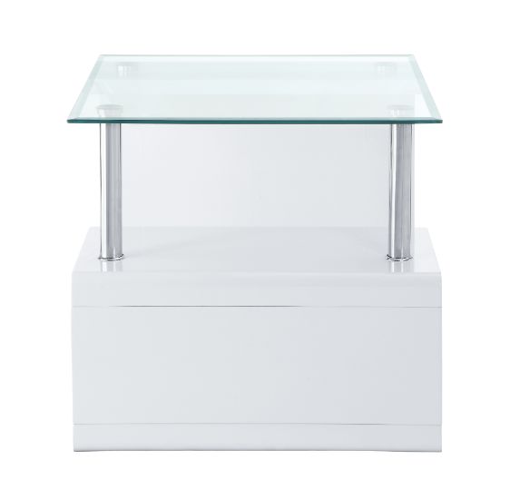 ACME - Nevaeh End Table in Clear Glass Top/White High Gloss