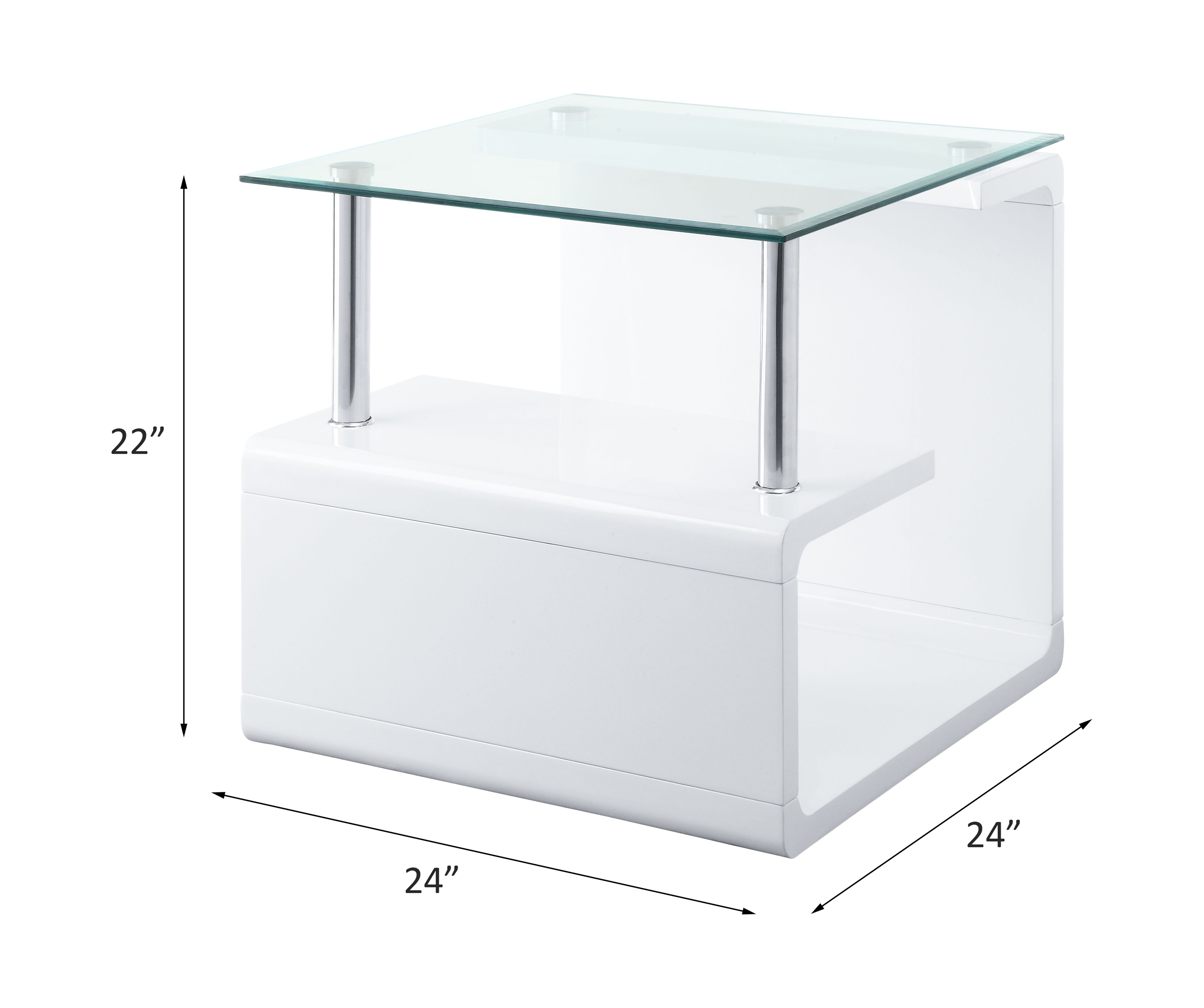 ACME - Nevaeh End Table in Clear Glass Top/White High Gloss