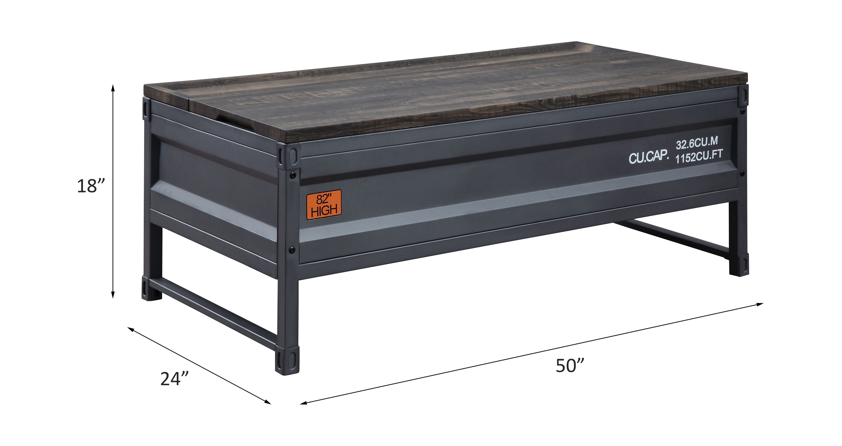 ACME - Cargo Coffee Table with Lift Top in Weathered Oak Top/Gunmetal