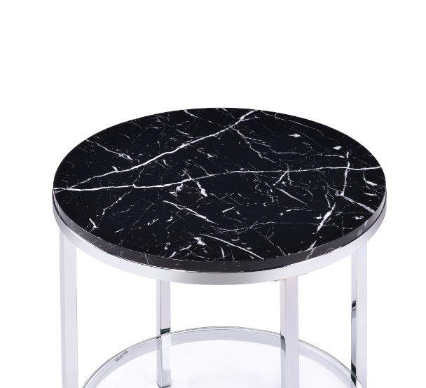 ACME - Virlana End Table in Faux Black Marble Top/Chrome