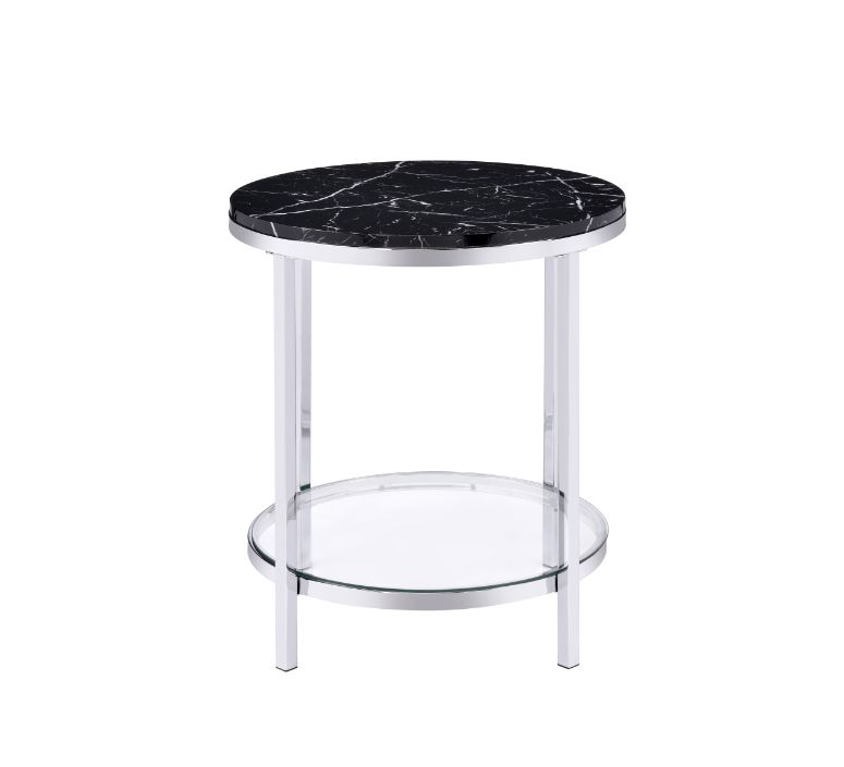 ACME - Virlana End Table in Faux Black Marble Top/Chrome