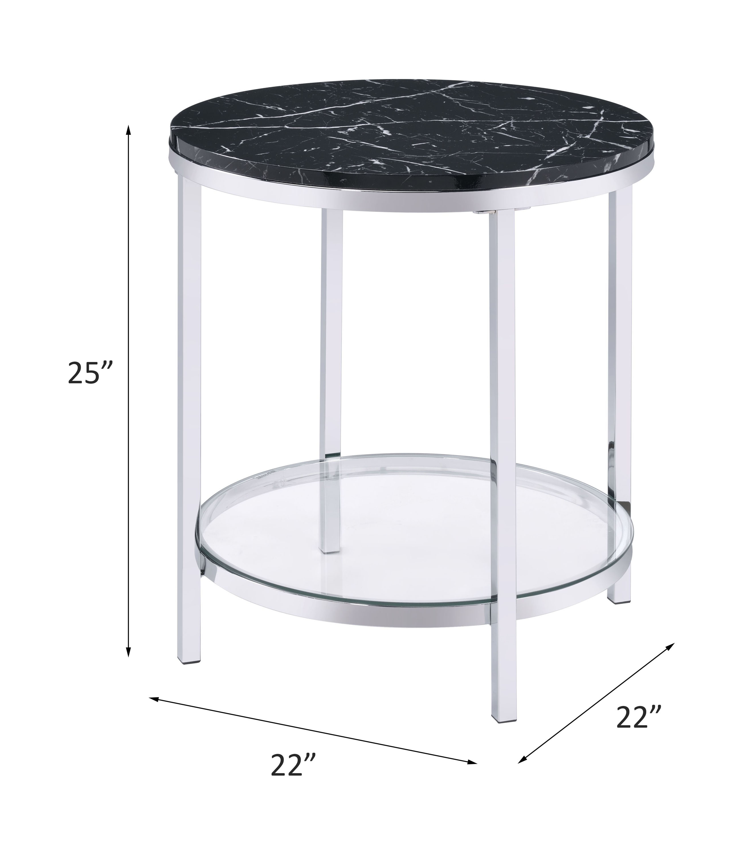 ACME - Virlana End Table in Faux Black Marble Top/Chrome