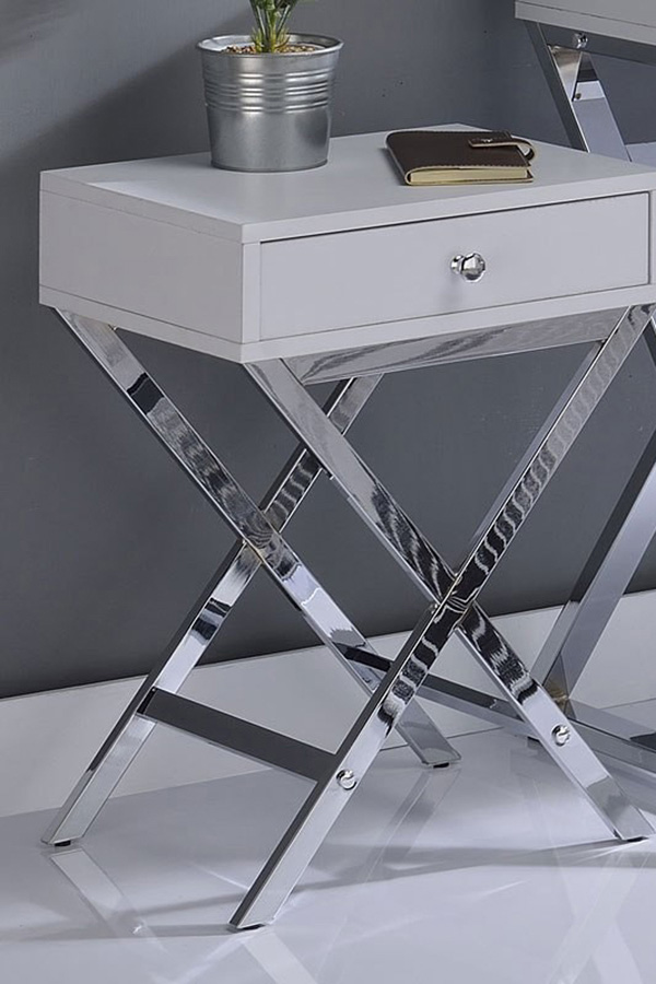 ACME Coleen Side Table - White/Chrome