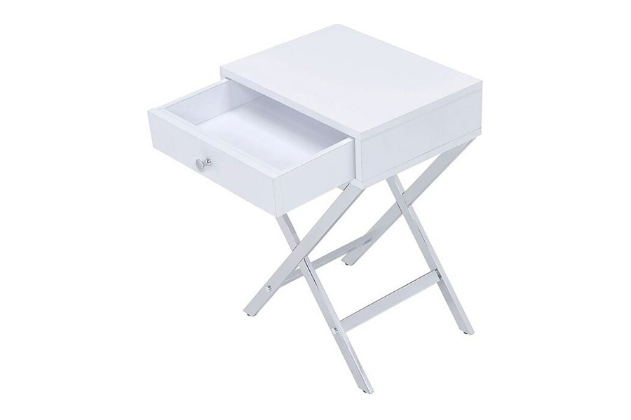 ACME Coleen Side Table - White/Chrome