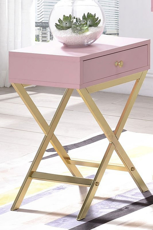 ACME Coleen Side Table - Pink/Gold