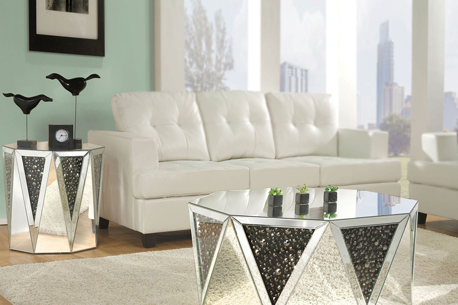 ACME - Nysa Coffee Table in Mirrored/Faux Crystals (82775)