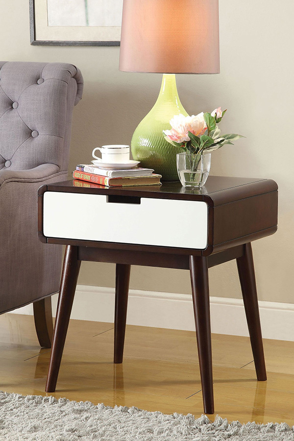 ACME - Christa End Table with USB in White/Espresso