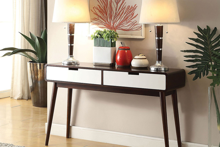 ACME - Christa Sofa Table in White/Espresso