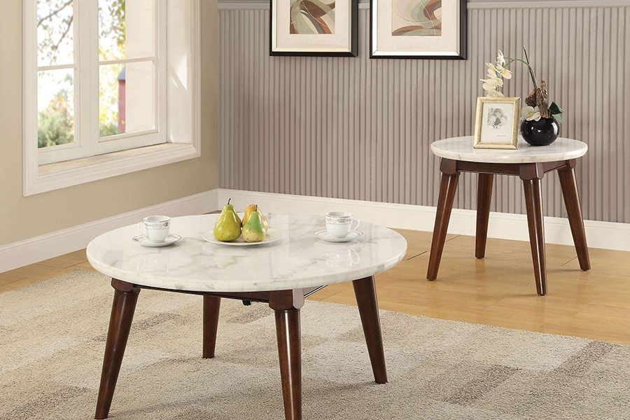 ACME - Gasha Coffee Table in White Marble Top/Walnut