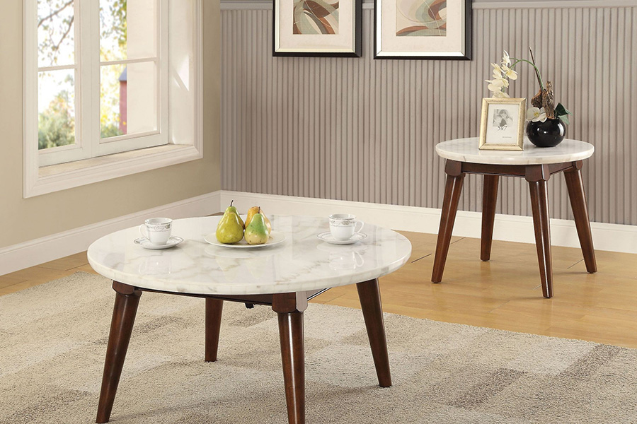 ACME - Gasha End Table in White Marble Top/Walnut