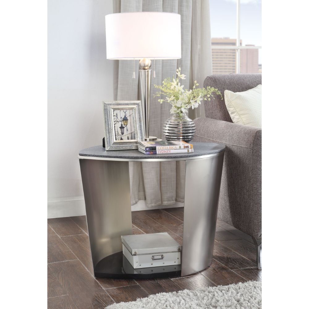 ACME - Thyge End Table in Satin Plated/Glass Stone