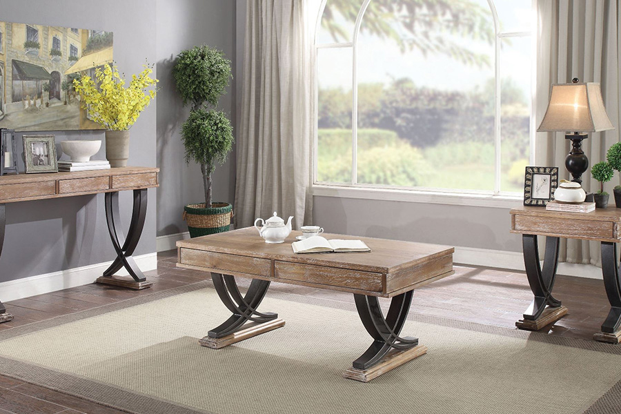 ACME - Pellio Coffee Table in Antique Oak/Black