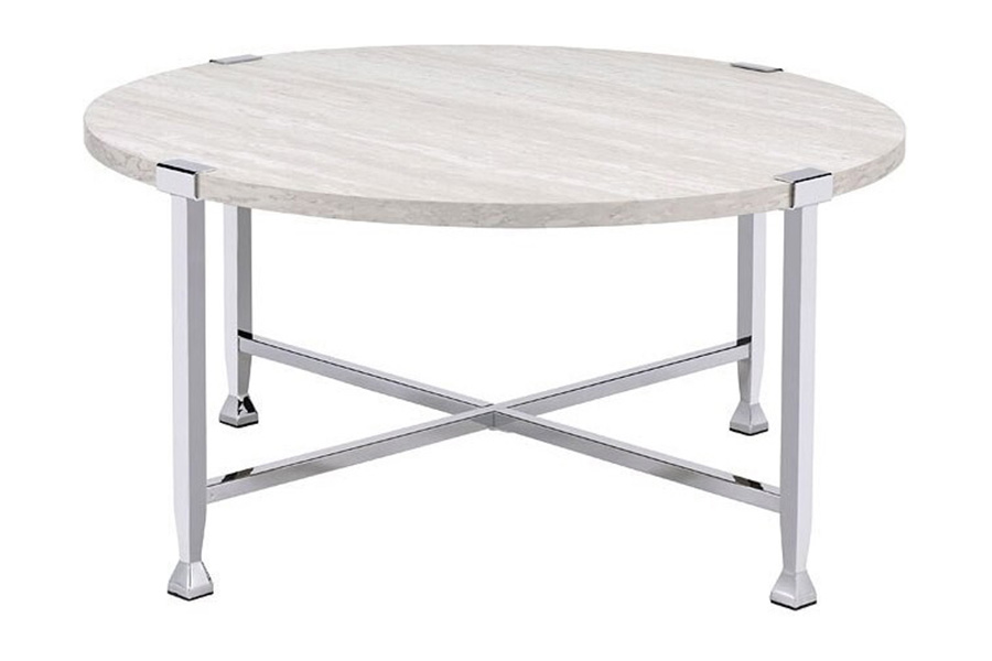 ACME - Brecon Coffee Table in White Oak/Chrome