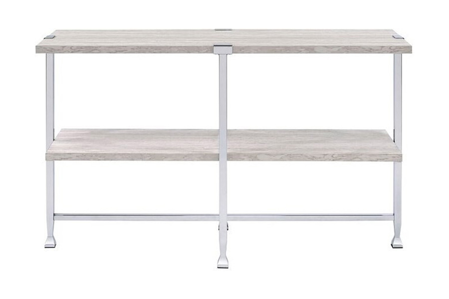 ACME - Brecon Sofa Table in White Oak/Chrome