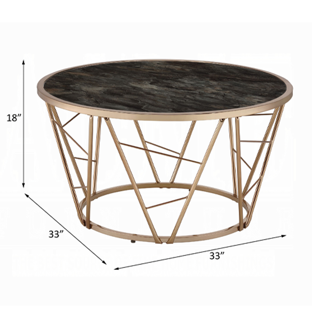 ACME - Cicatrix Coffee Table in Engineering Stone Glass Top/Champagne