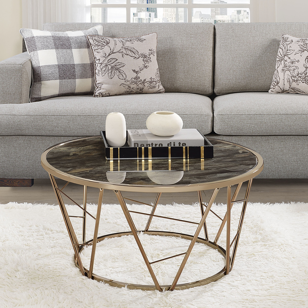 ACME - Cicatrix Coffee Table in Engineering Stone Glass Top/Champagne