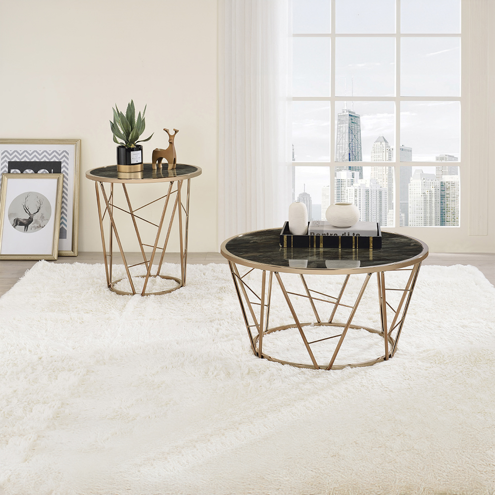 ACME - Cicatrix Coffee Table in Engineering Stone Glass Top/Champagne