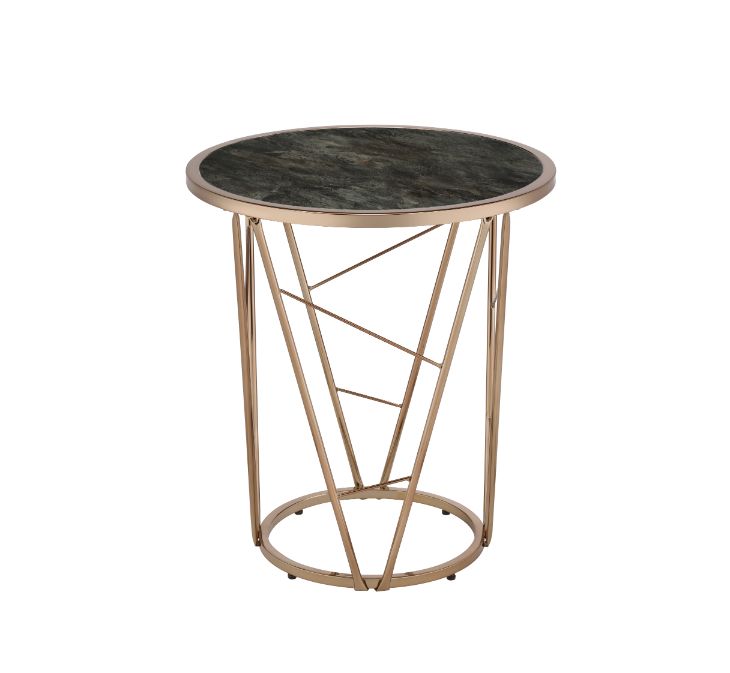 ACME - Cicatrix End Table in Faux Black Marble Glass Top/Champagne