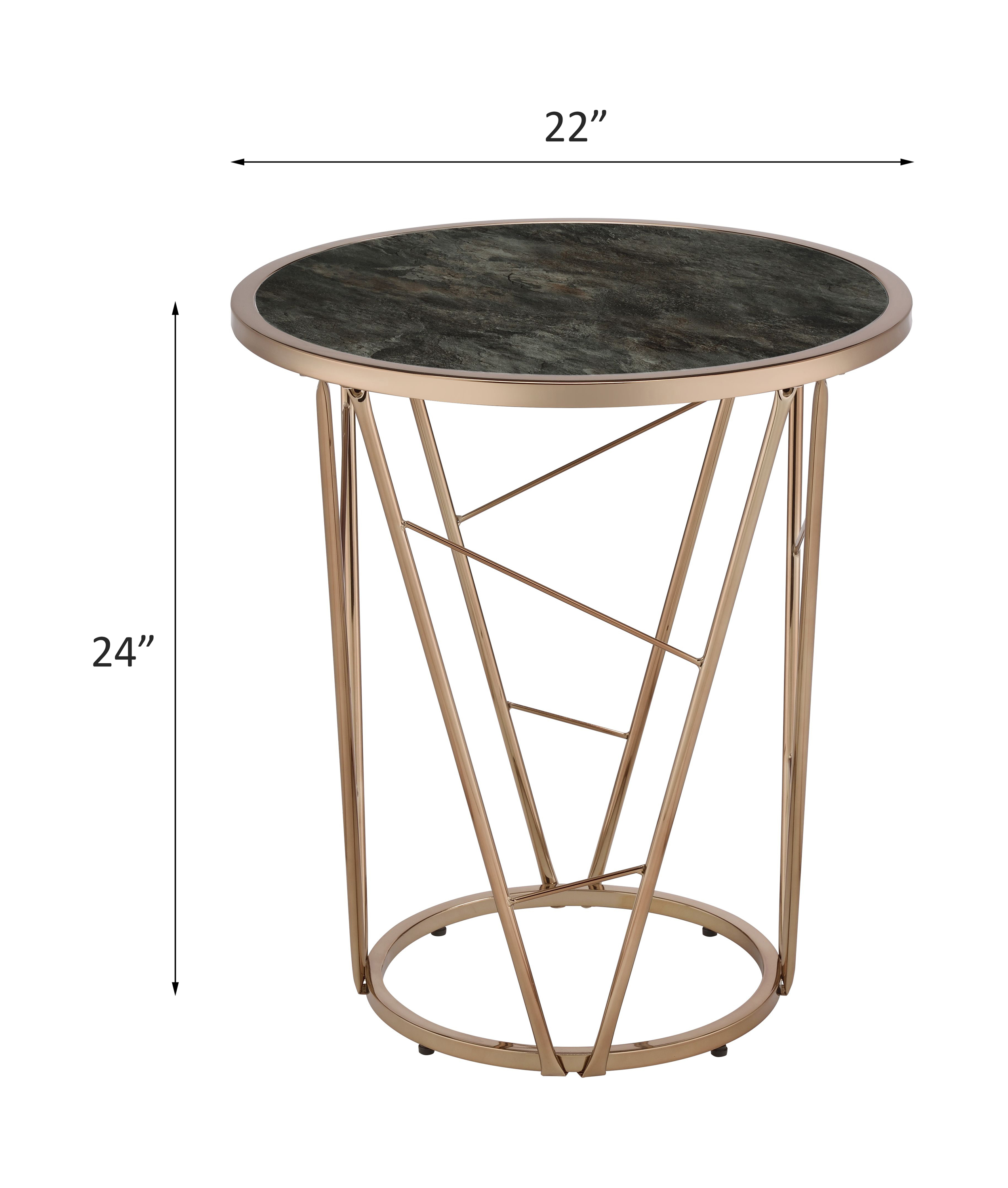 ACME - Cicatrix End Table in Faux Black Marble Glass Top/Champagne