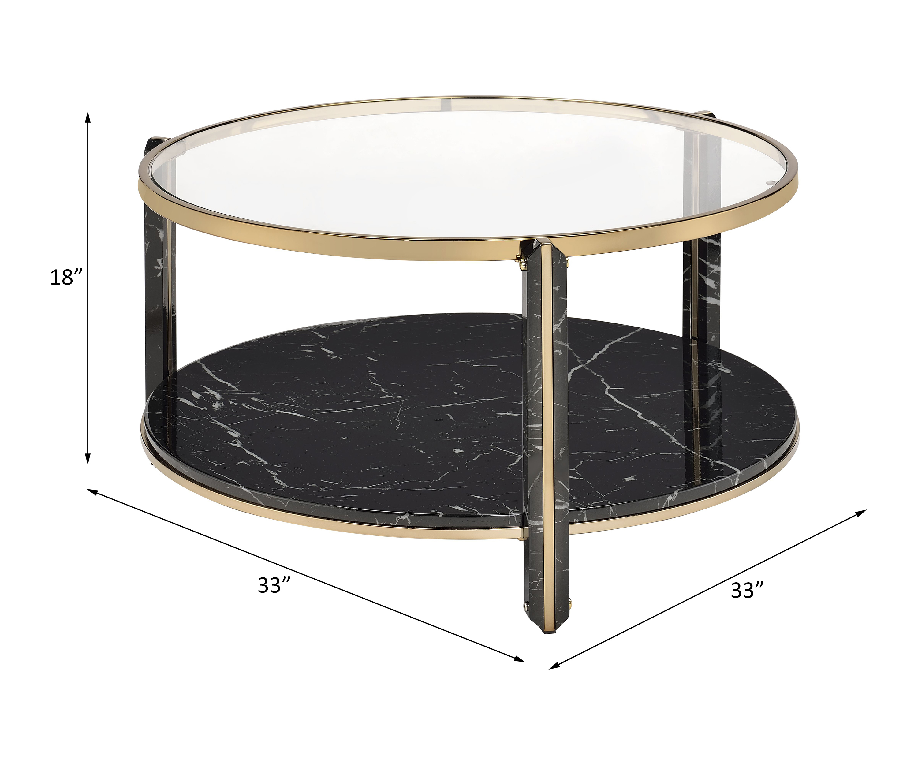 ACME - Thistle Coffee Table in Clear Glass/Faux Black Marble Top/Champagne