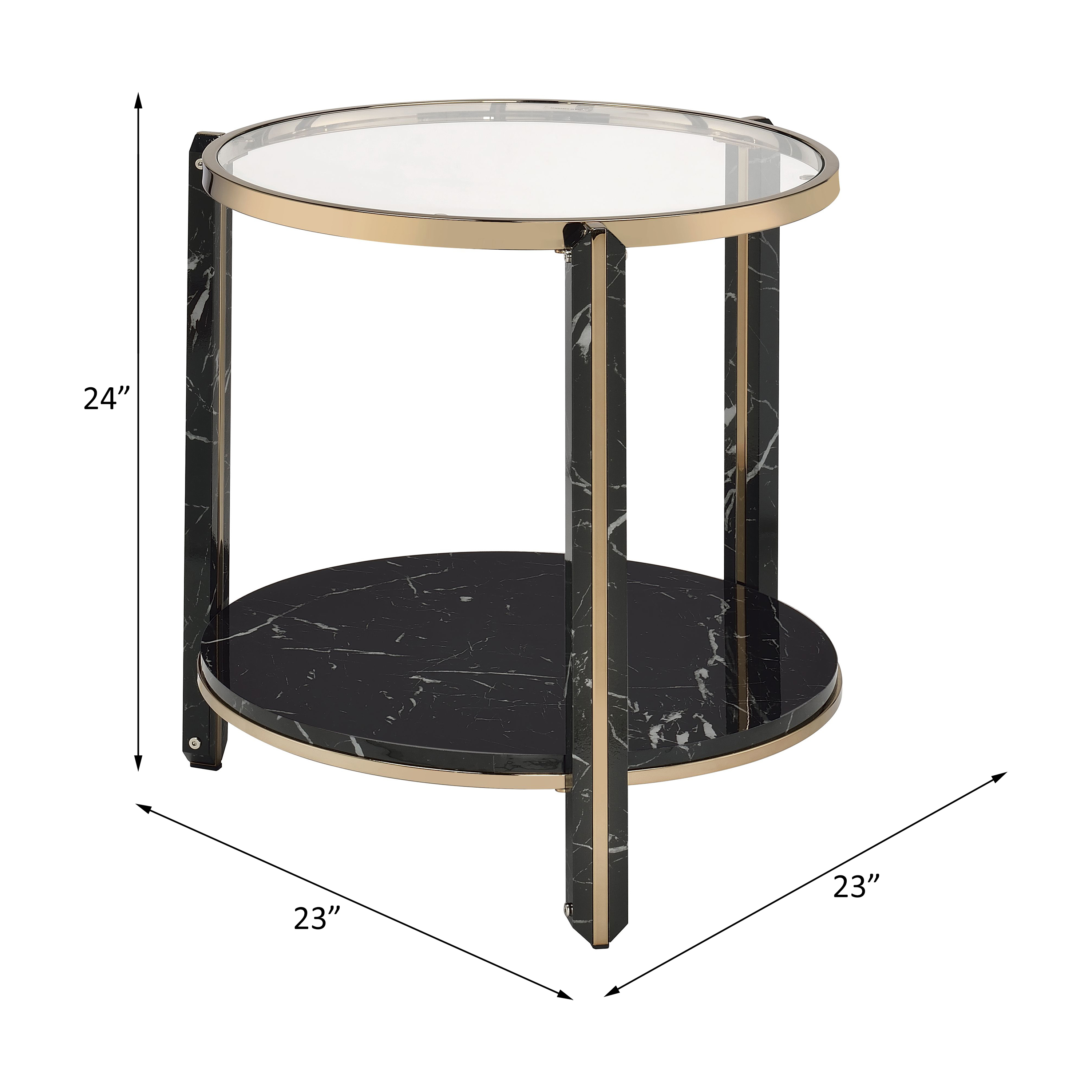 ACME - Thistle End Table in Clear Glass/Faux Black Marble Top/Champagne