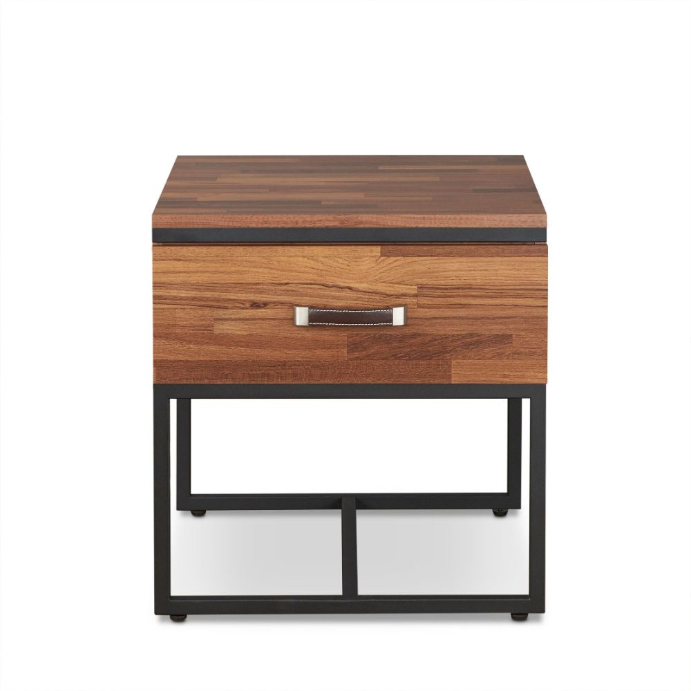 ACME - Sara I End Table in Walnut/Sandy Black