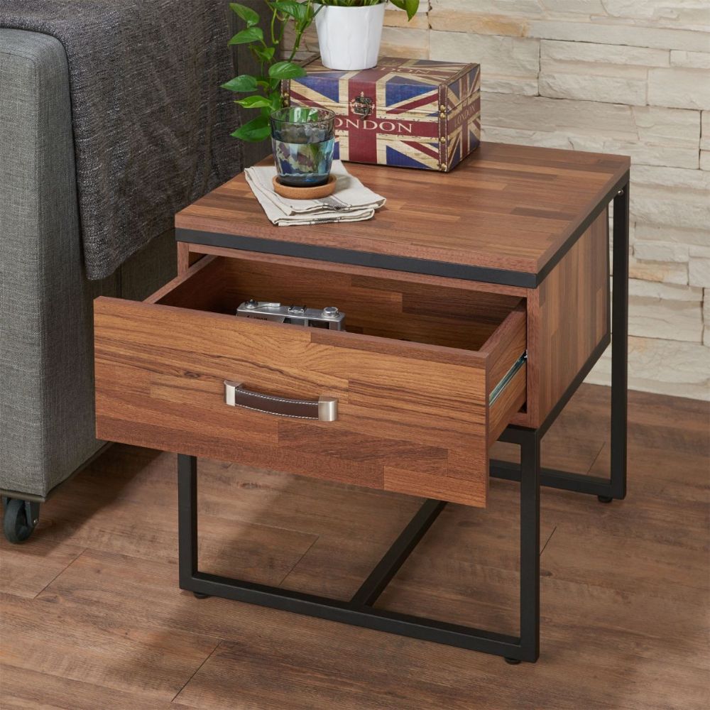 ACME - Sara I End Table in Walnut/Sandy Black