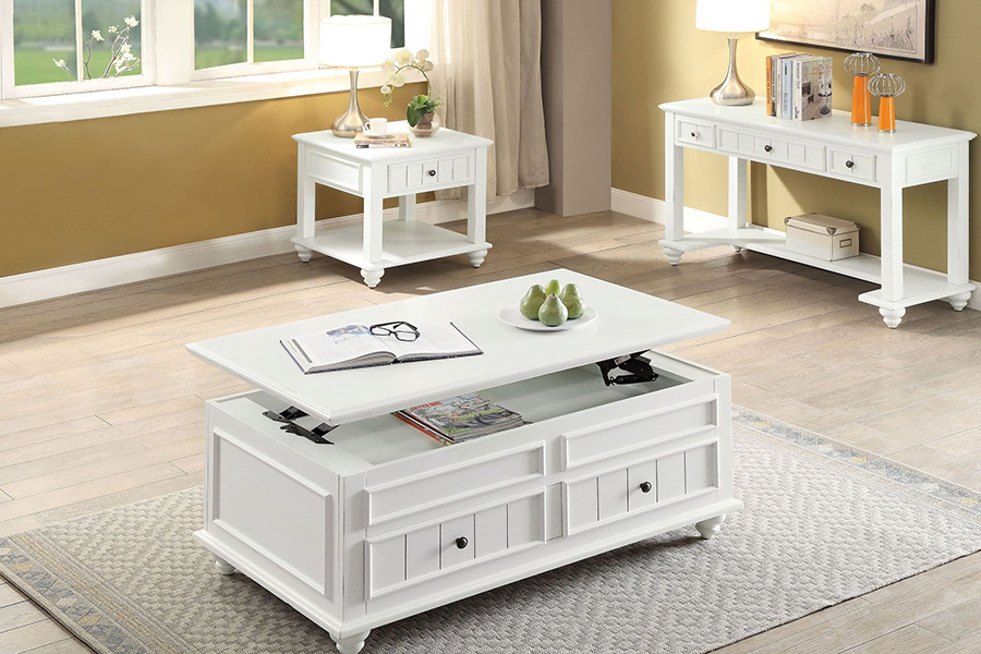 ACME - Natesa End Table in White Washed