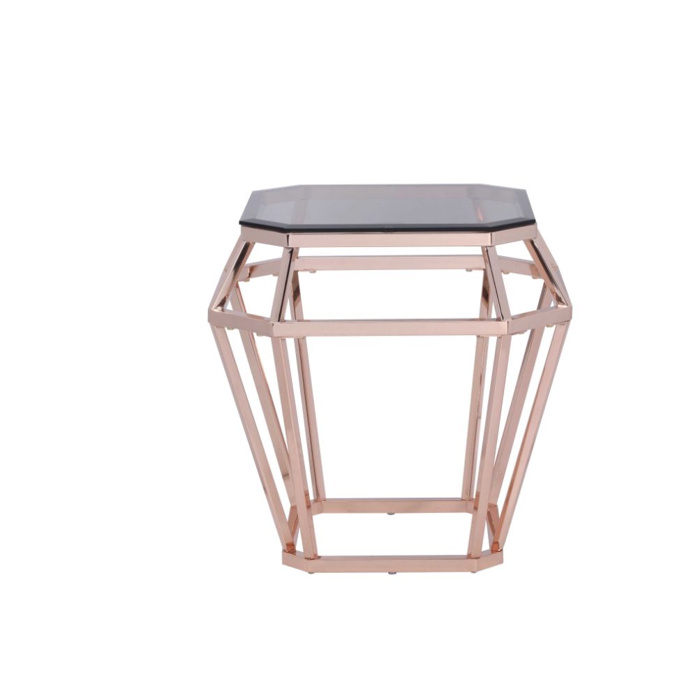 ACME - Clifton End Table in Rose Gold/Smoky Glass