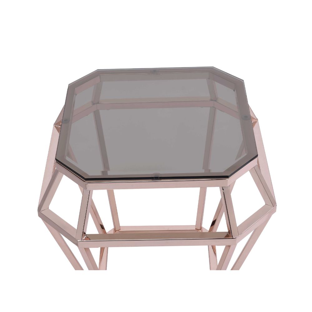 ACME - Clifton End Table in Rose Gold/Smoky Glass