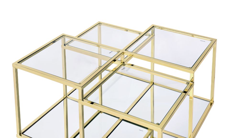 ACME - Uchenna Coffee Table in Clear Glass/Gold