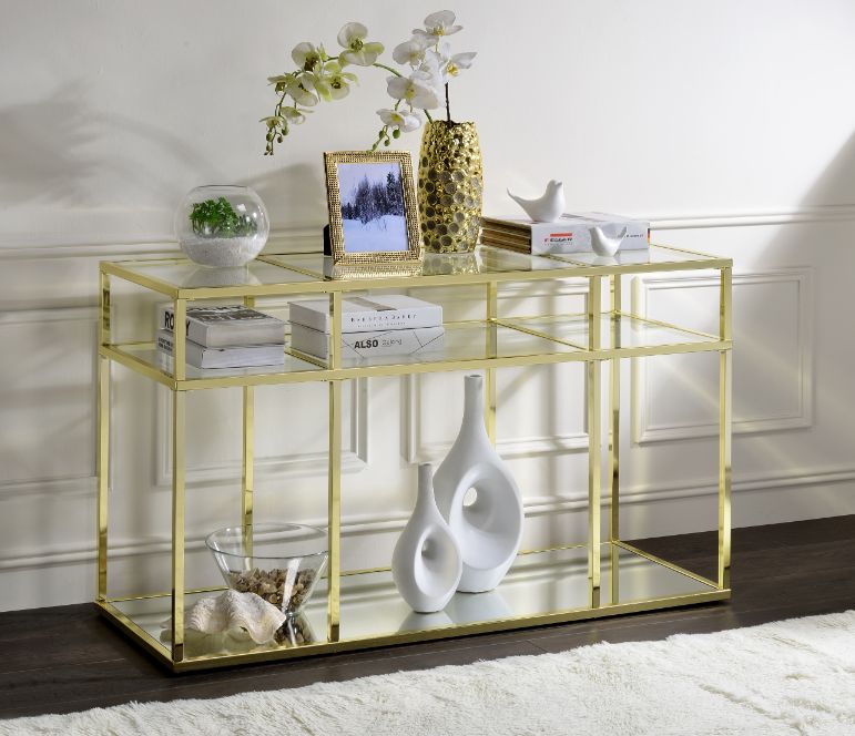 ACME - Uchenna Sofa Table in Clear Glass/Gold