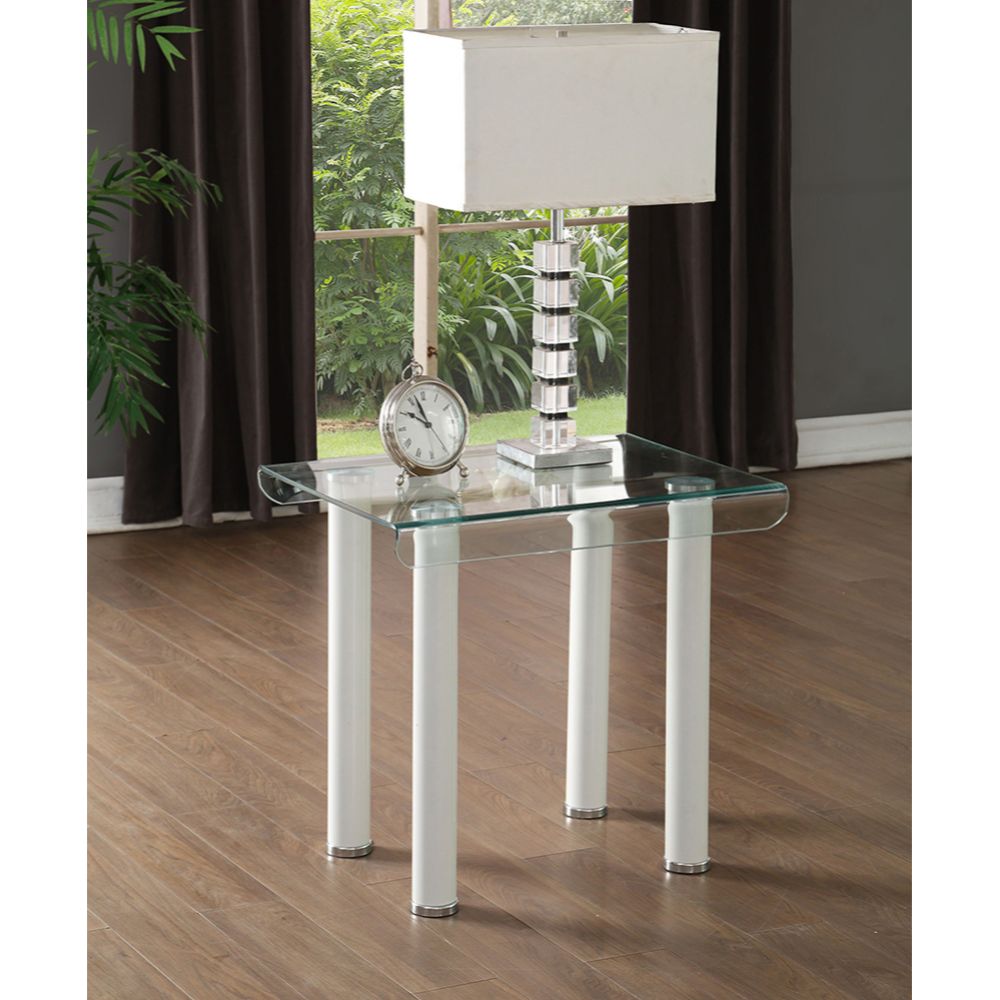 ACME - Gordie End Table in Clear Glass/White