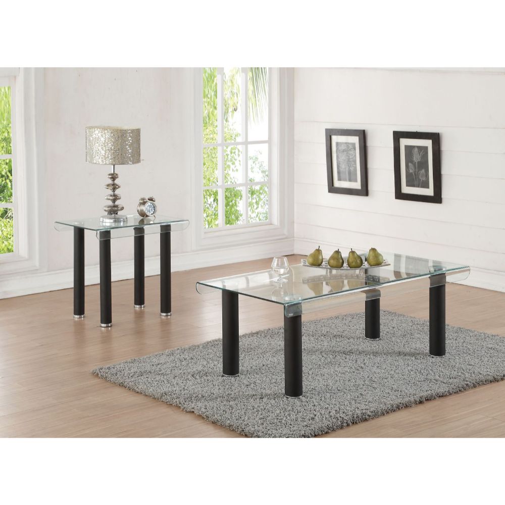 ACME Gordie Glass Top Rectangular Coffee Table - Black