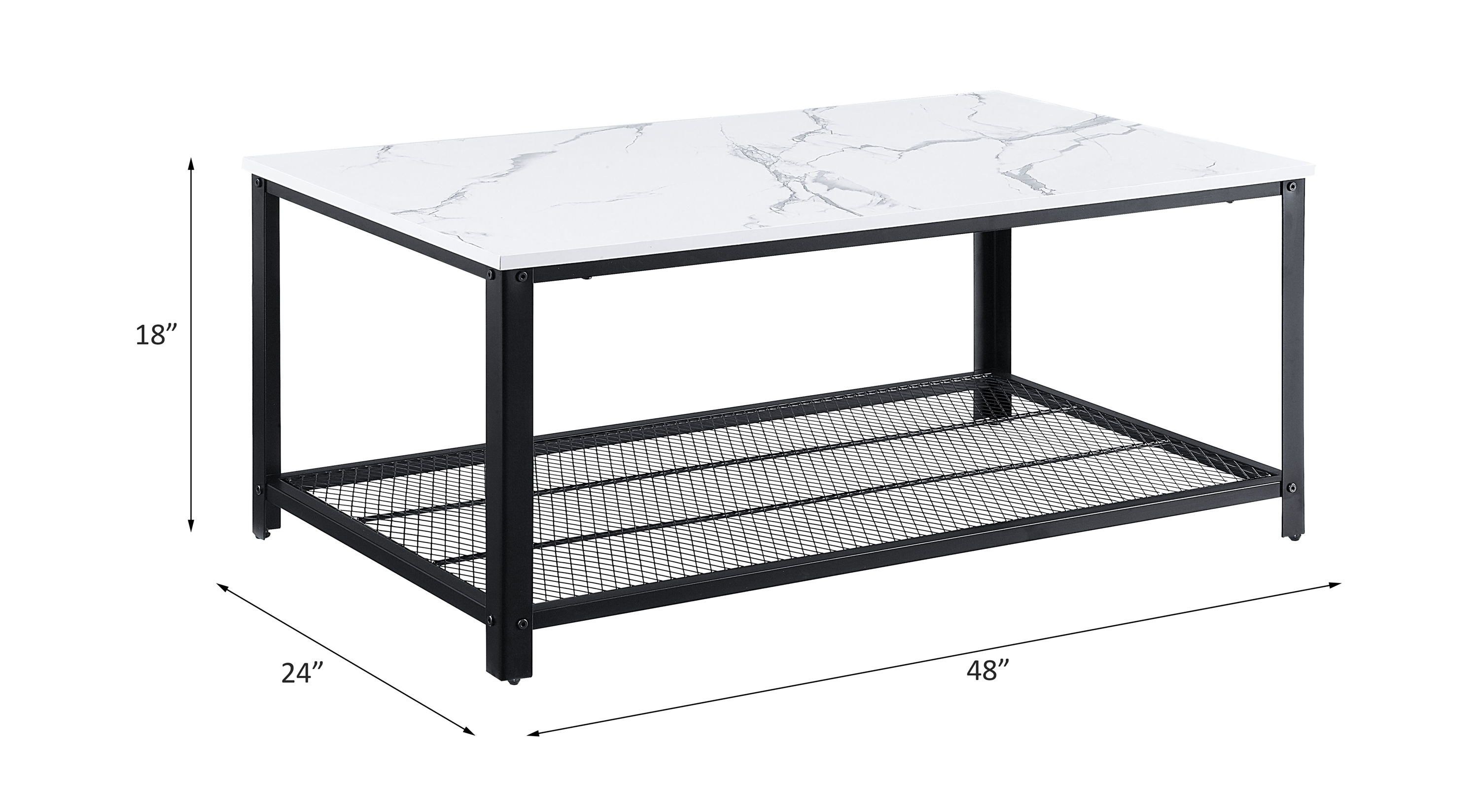 ACME Taurus Coffee Table - White Printed Faux Marble Top/Black