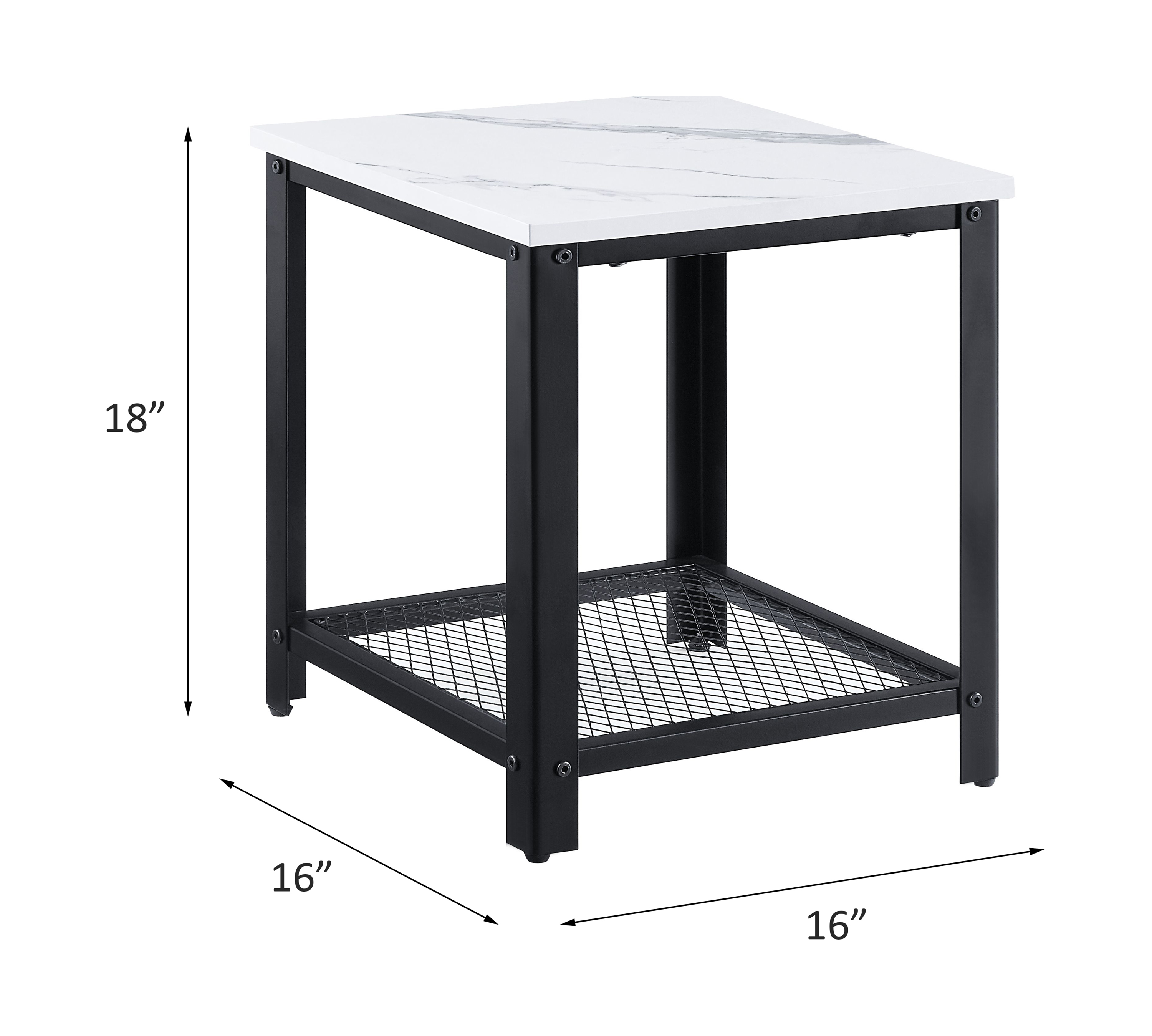 ACME Taurus End Table - White Printed Faux Marble Top/Black