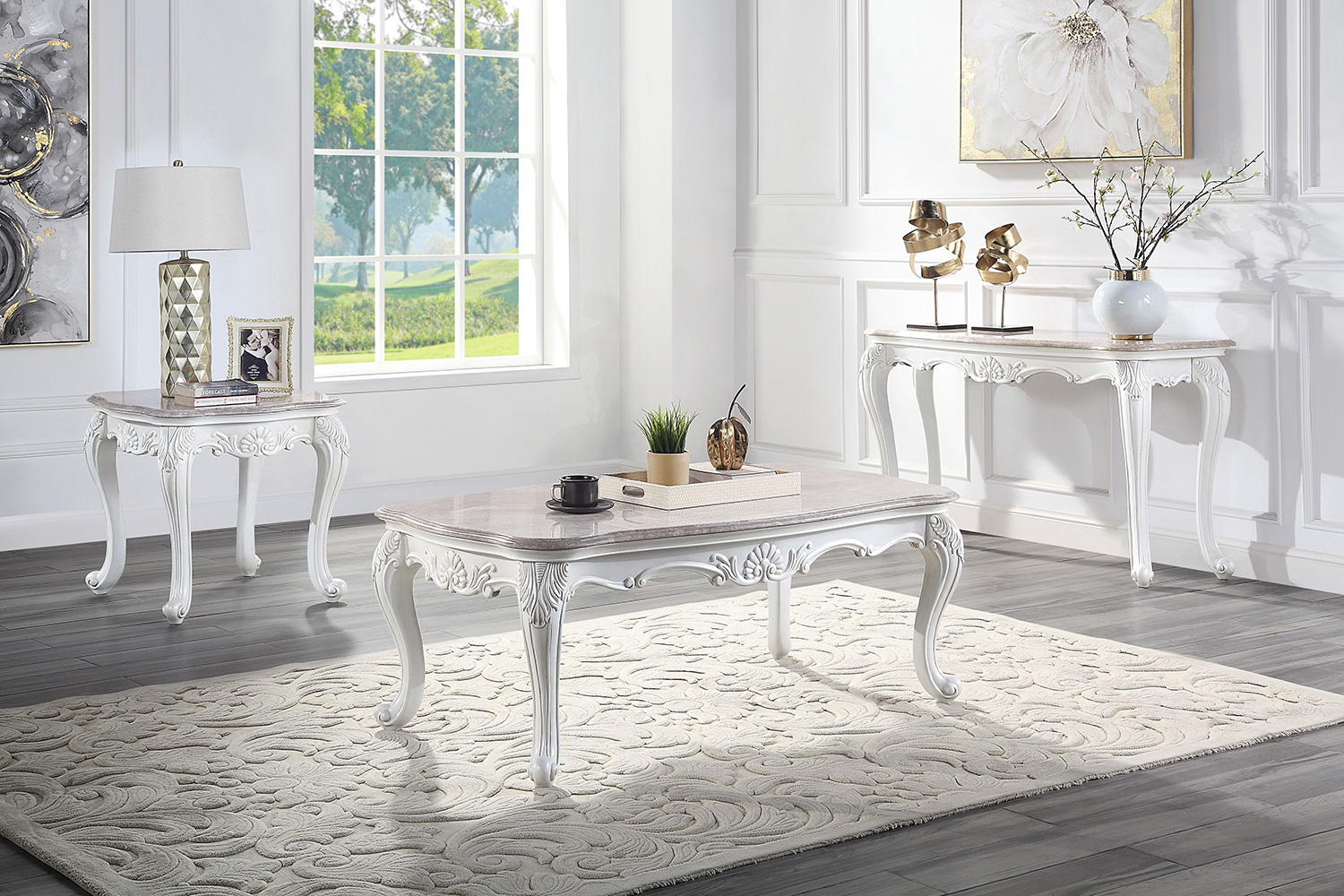 ACME - Ciddrenar Coffee Table in Marble Top/White