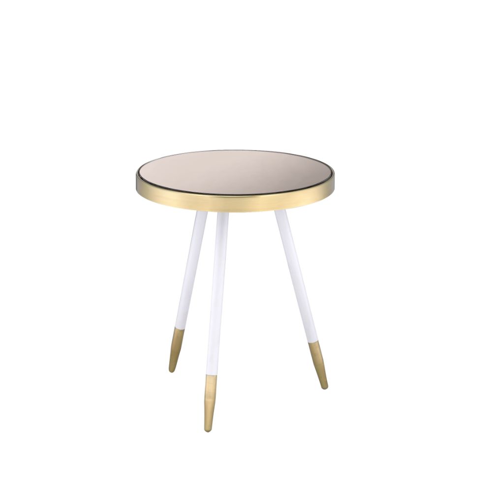 ACME - Mazon Accent Table in Antique Brass/White/Smoky Mirrored